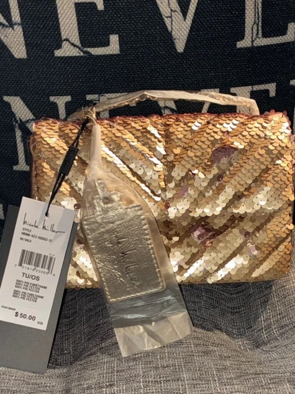 Nicole Miller Gold Sequin crossbody NWT